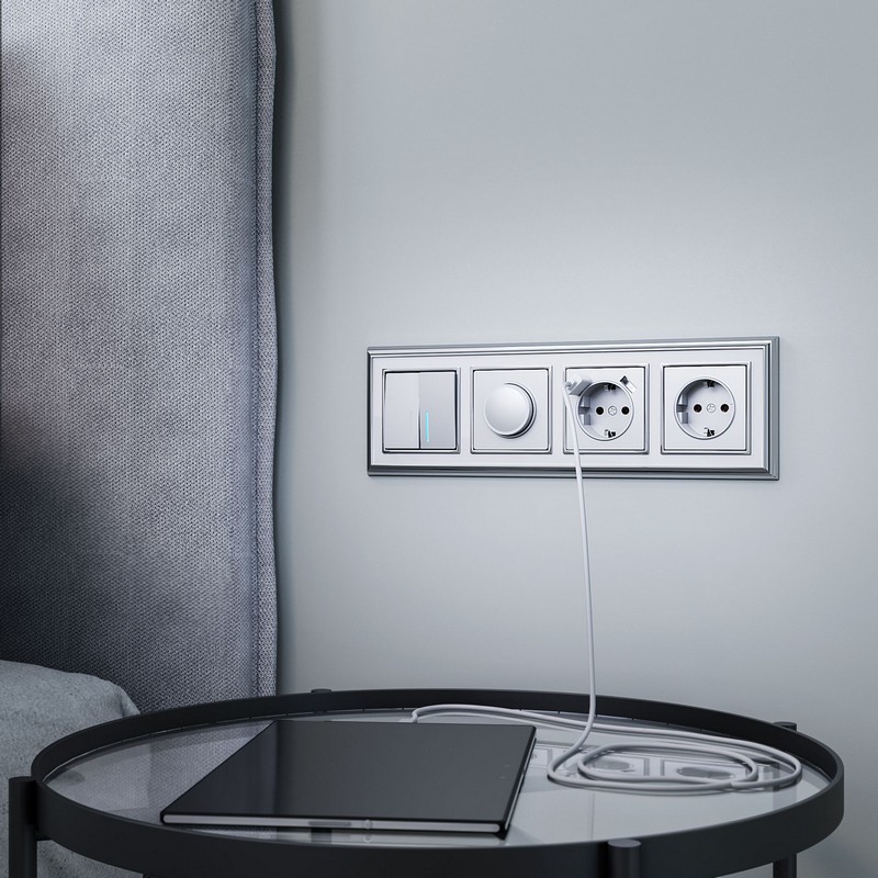 Werkel Серебряный механизмы Выключатель Werkel двухклавишный проходной с подсветкой серебряный W1122106