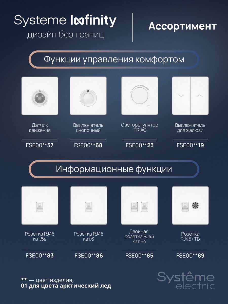 Выключатель/Переключатель Systeme Electric Infinity Арктический лед 2-клавишный FSE000165