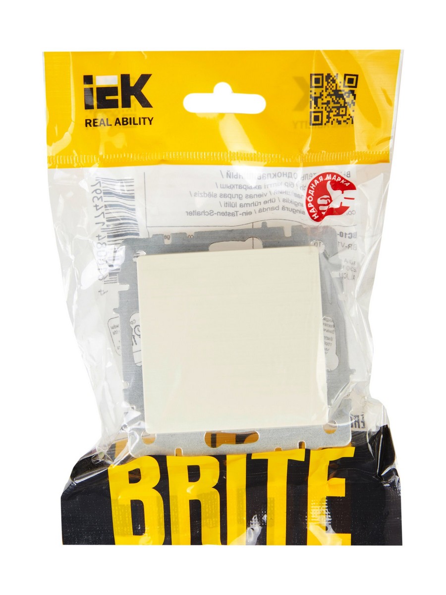 IEK Brite Бежевый Выключатель IEK BRITE 1-клавишный 10А ВС10-1-0-БрКр бежевый BR-V10-0-10-K10