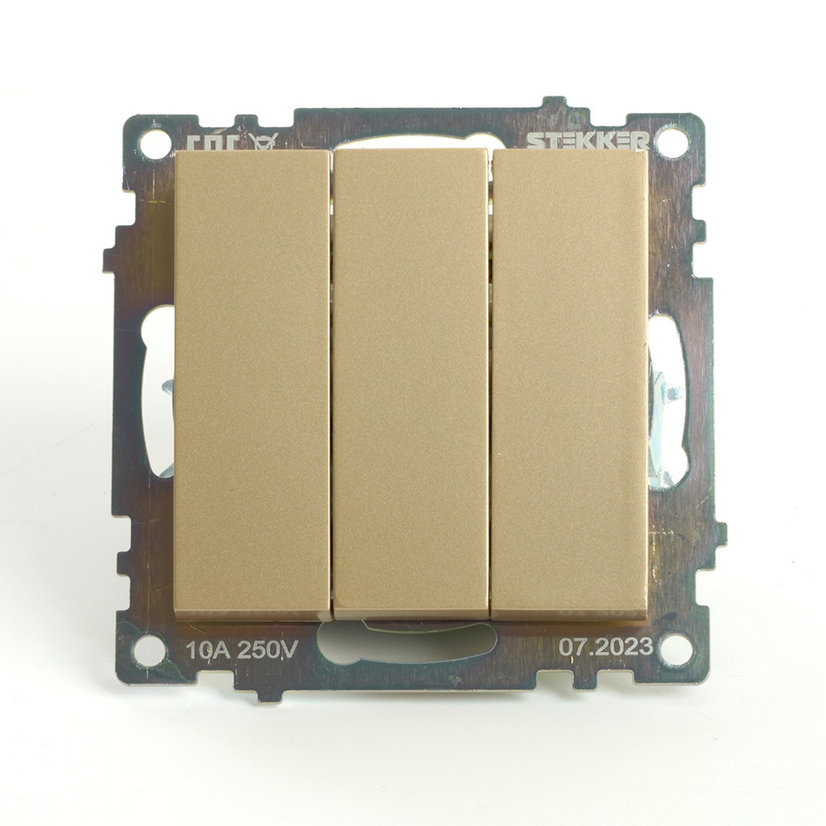 Катрин - Розетки и выключатели Stekker Выключатель 3-клавишный STEKKER GLS10-7108-08 250V 10А Катрин золото 49219