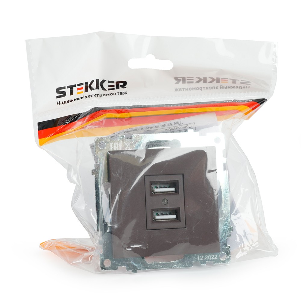 Катрин - Розетки и выключатели Stekker Розетка USB 2-местная STEKKER GLS10-7115-04 250B 21А Катрин шоколад 49027