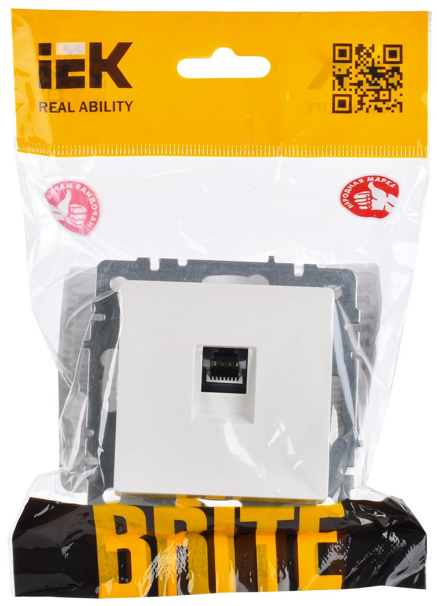IEK Brite Белый Розетка компьютерная IEK BRITE BASE Белый RJ45 кат.5E РК10-БрБ BR-K10-1-K01-PRO