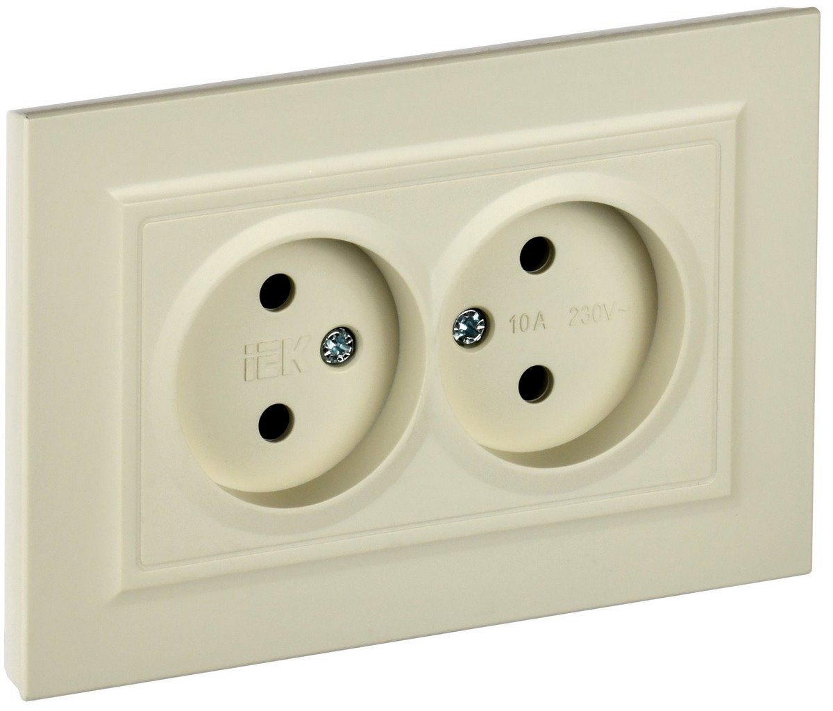 IEK Brite Бежевый Розетка IEK BRITE Бежевая 2-я без з/к/ш 10А в сборе РС12-2-БрКр