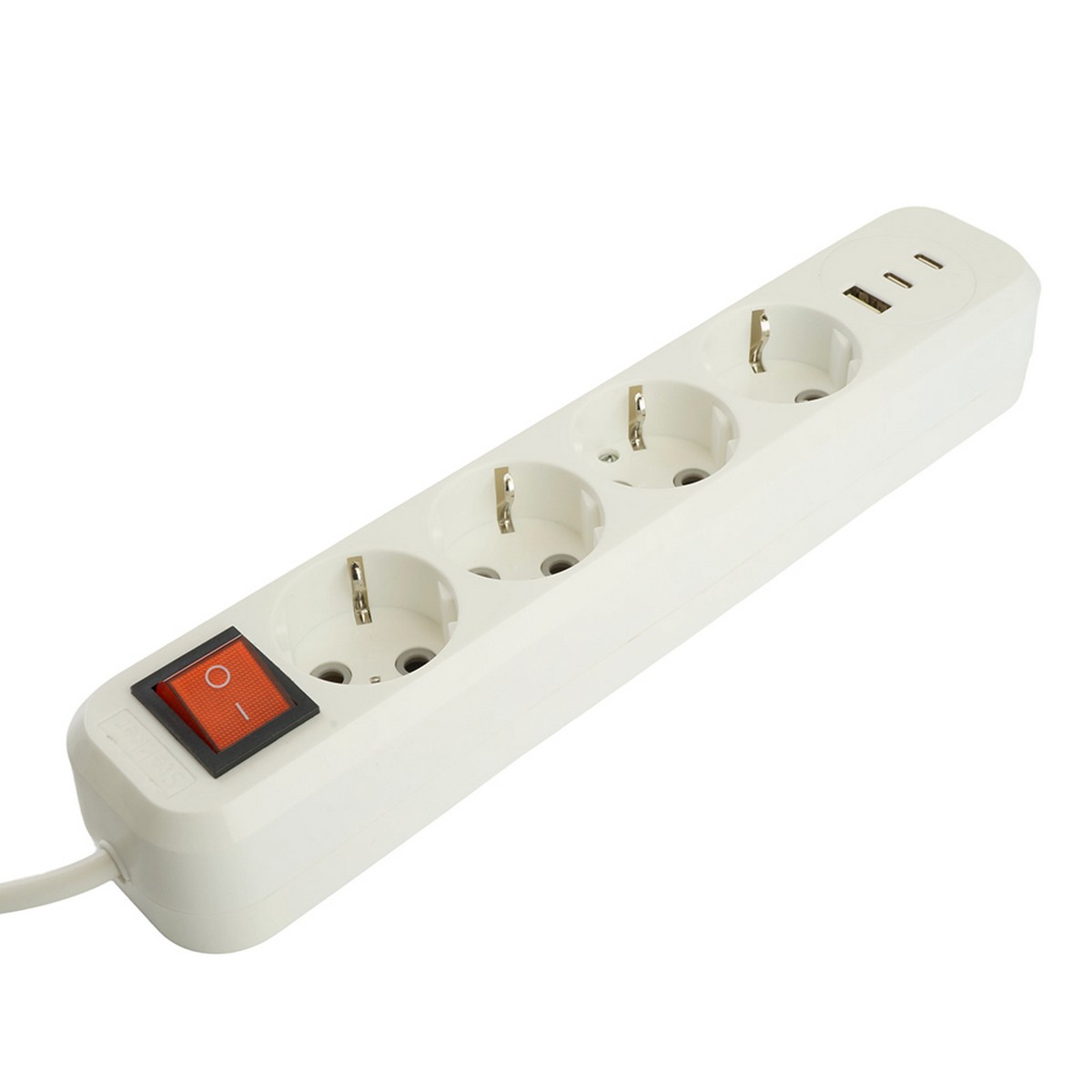 Удлинитель 4-местный с/з с выключателем STEKKER HM071-41-03 3м 1USB+2C 2.4A Home белый 50140