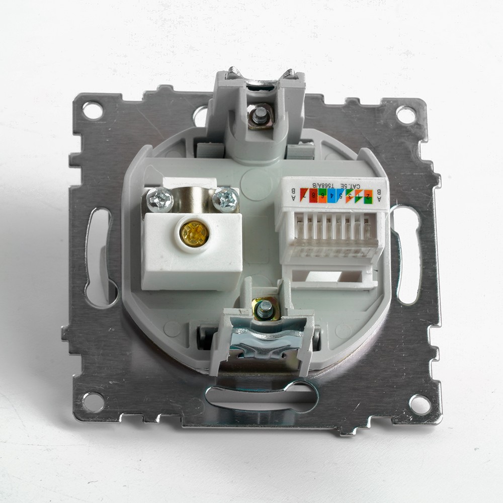 Катрин - Розетки и выключатели Stekker Розетка TV + компьютерная RJ-45 STEKKER GLS00-7106-03 Катрин серебро 49183