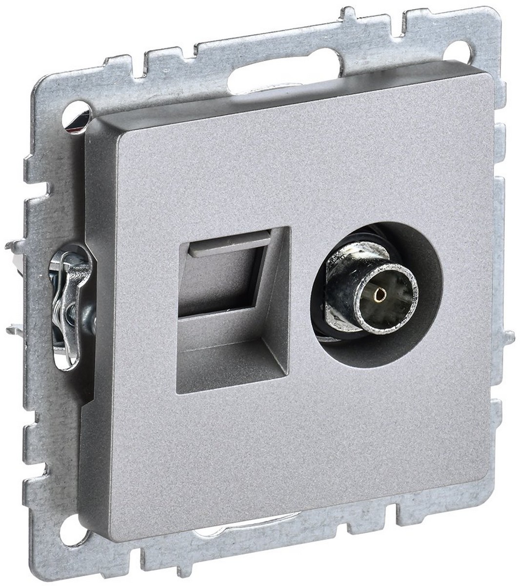 Розетка IEK BRITE двойная TV+RJ45 кат.5E РТВ/РК12-БрА алюминий BR-AK20-1-K47