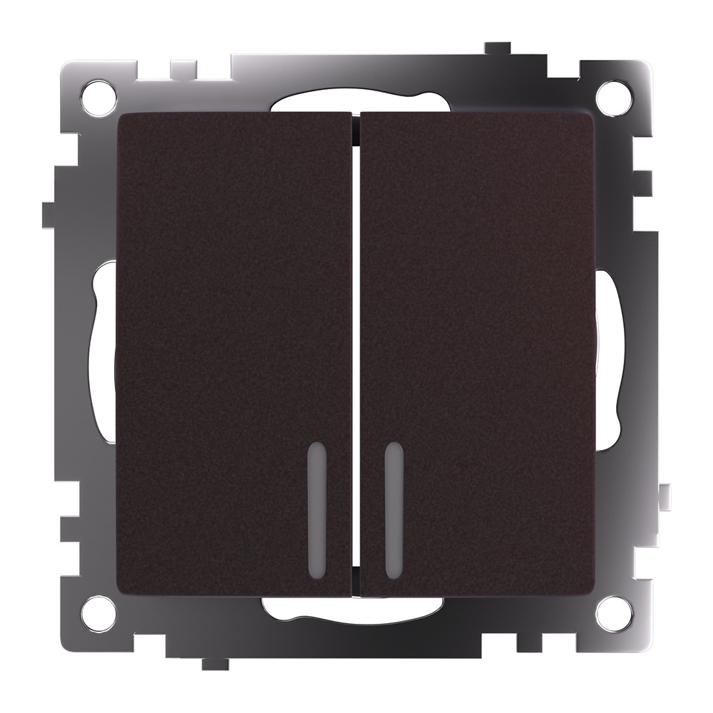 Катрин - Розетки и выключатели Stekker Выключатель 2-клавишный c индикатором STEKKER GLS10-7102-04 10А Катрин шоколад 49021