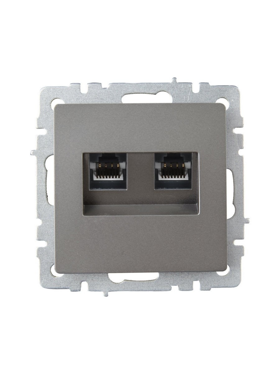 Розетка компьютерная IEK BRITE BASE Сталь 2-ая RJ45 кат.6 РК11-2-БрС BR-K20-2-K46