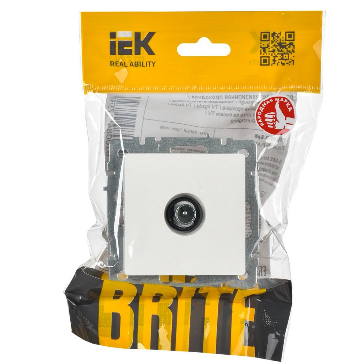 Розетка IEK BRITE TV проходная РТВ10-0-БрБ белый BR-A10-P-K01