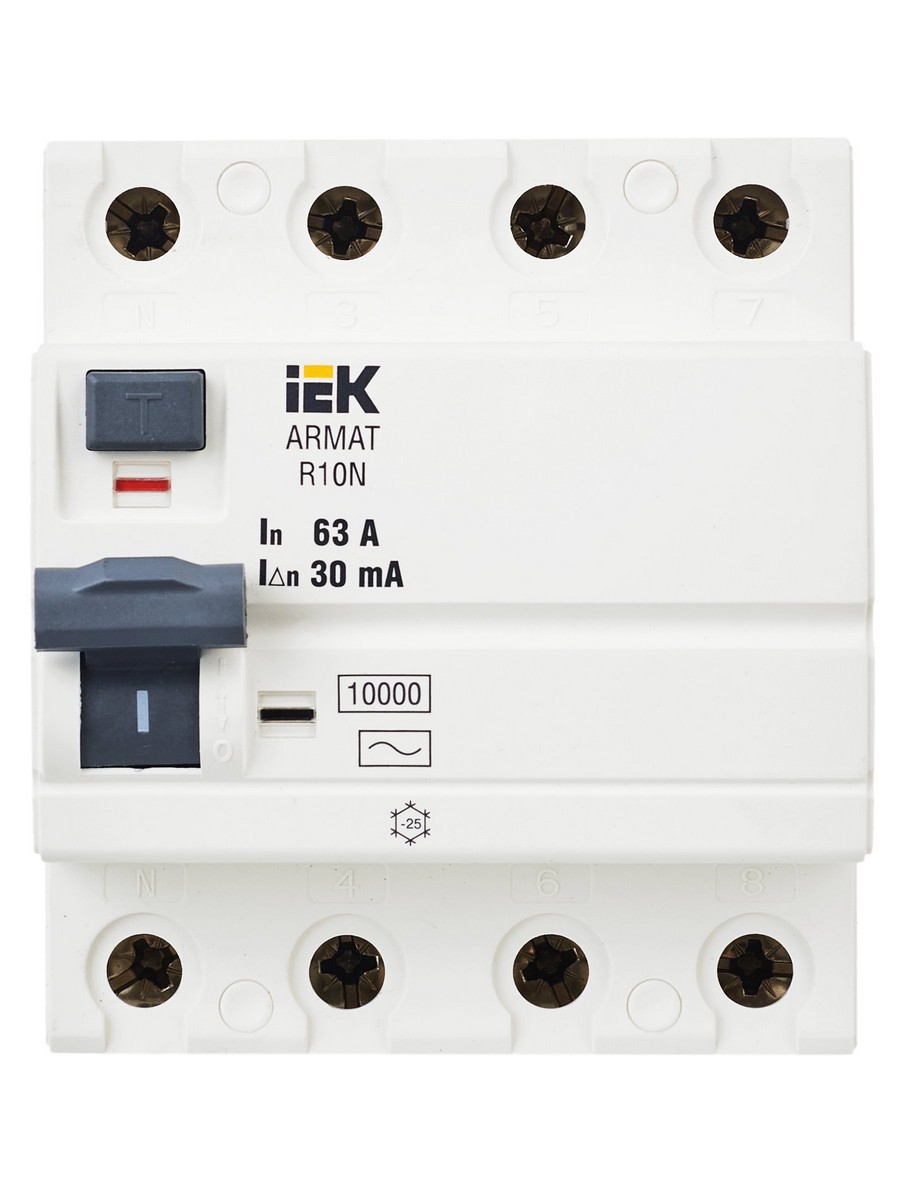 IEK ВДТ УЗО IEK ARMAT R10N 4P 63А 30мА тип AC AR-R10N-4-063C030 