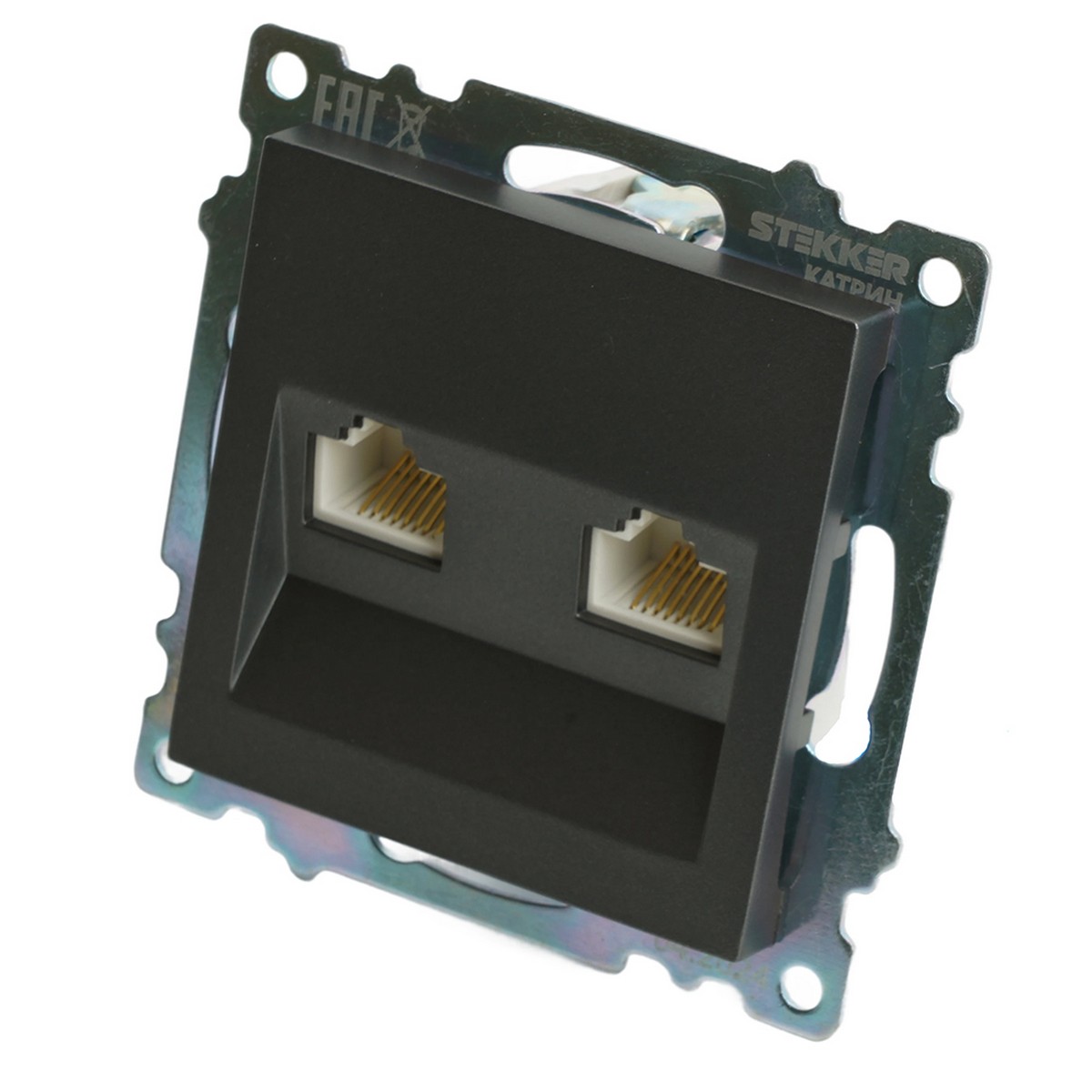 Розетка компьютерная 2-местная RJ-45 STEKKER GLS00-7109-06 Катрин графит 50008