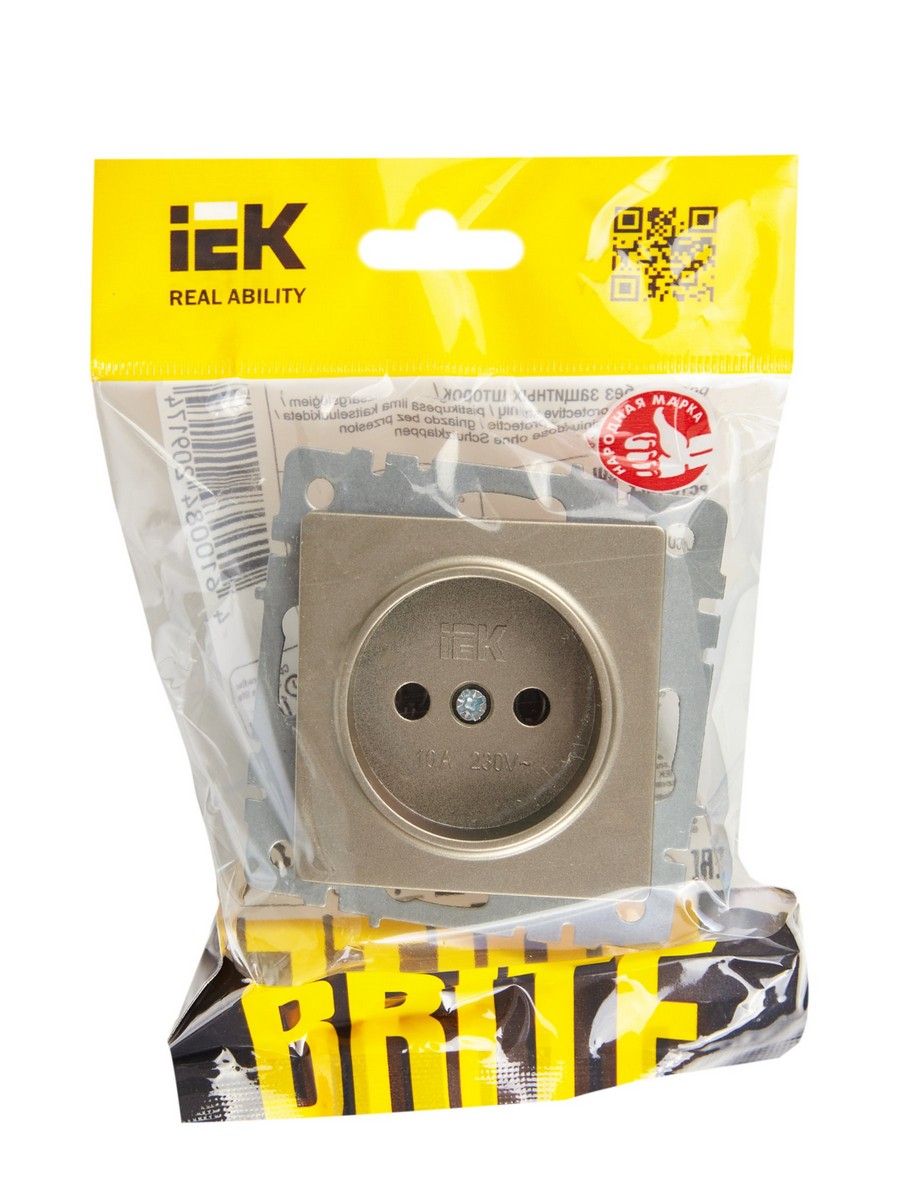 IEK Brite Шампань Розетка IEK BRITE б/з без шторок 10А РС10-1-0-БрШ шампань BR-R10-10-K37