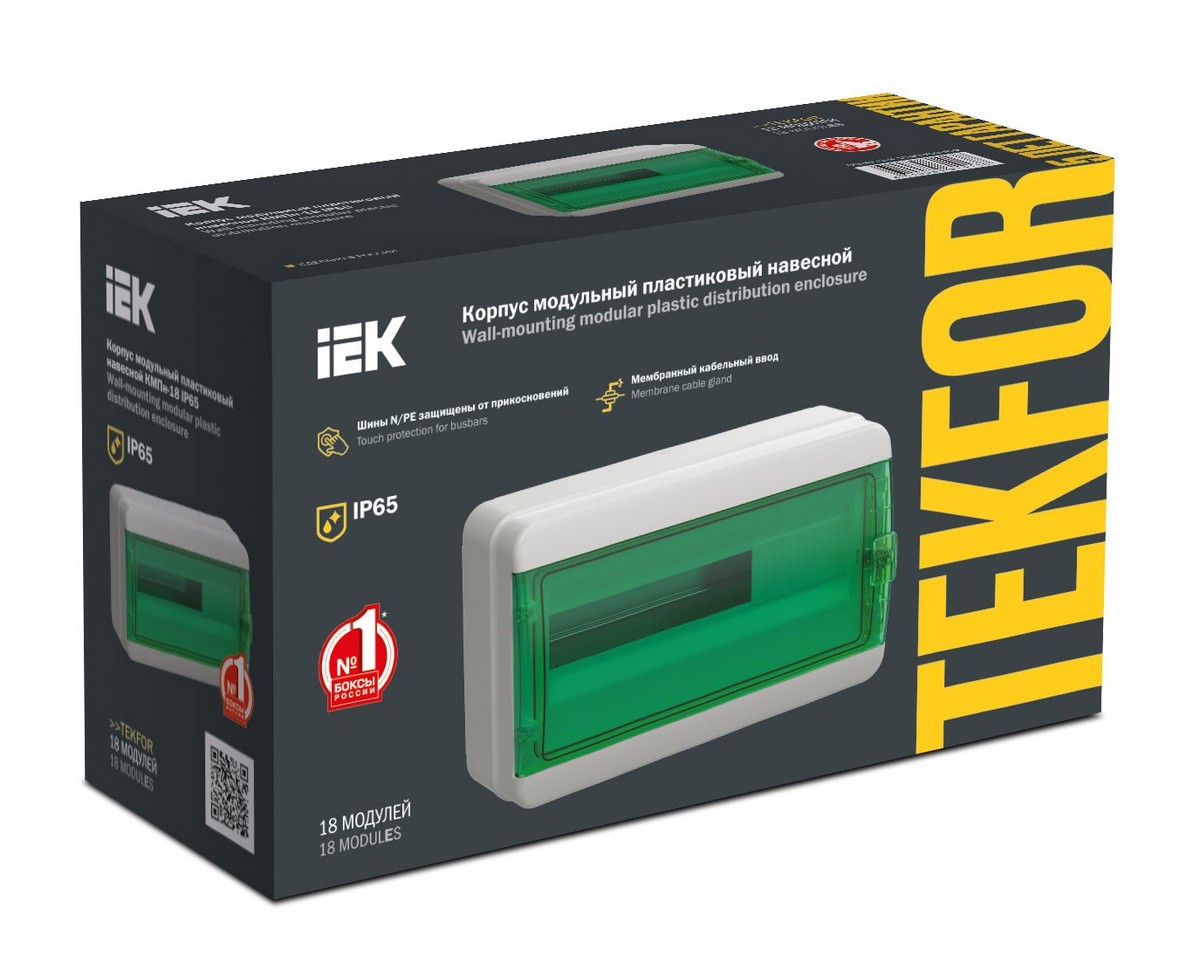 Пластиковые боксы и щиты IEK Корпус пластиковый IEK TEKFOR КМПн-18 IP65 зелен. прозр. дверь TF5-KP72-N-18-65-K03-K06