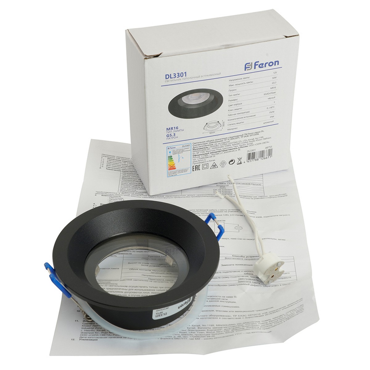 Встраиваемые светодиодные светильники Светильник встраиваемый Feron DL3301 потолочный MR16 G5.3 черный 48755 