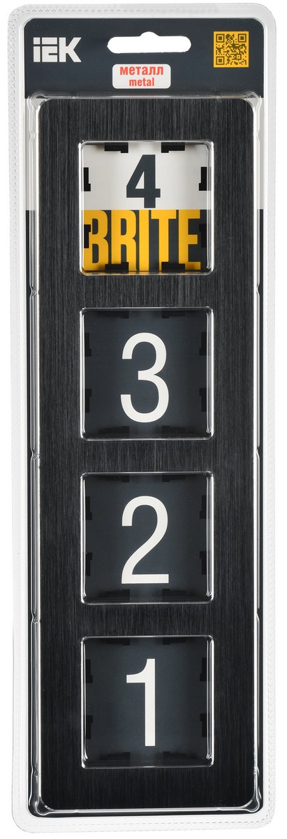 Рамка IEK BRITE DECOR Черный/алюм металл. скругл.угол 4-м РУ-4-1-Бр RE AL BR-M42-M-21-K02