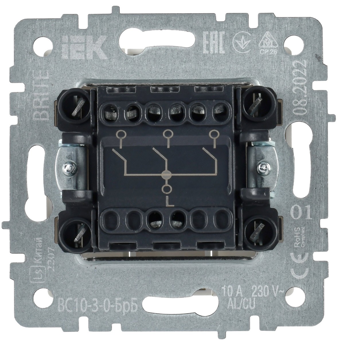Выключатель IEK BRITE 3-клавишный 10А ВС10-3-0-БрБ белый BR-V30-0-10-K01
