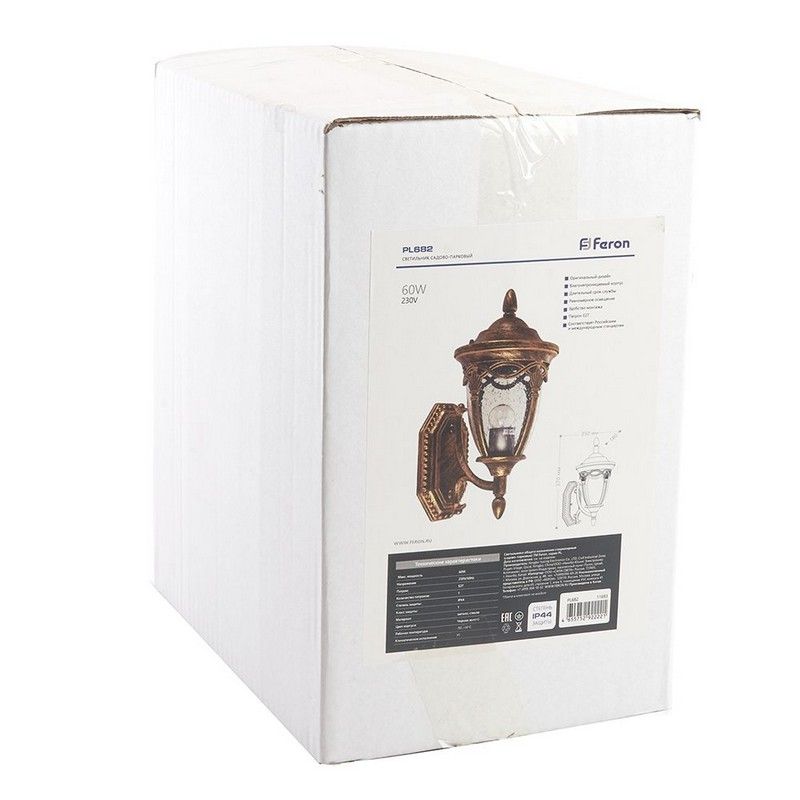 Уличные настенные светильники Светильник садово-парковый Feron PL682 на стену вверх 60W 230V E27 черное золото 11693 