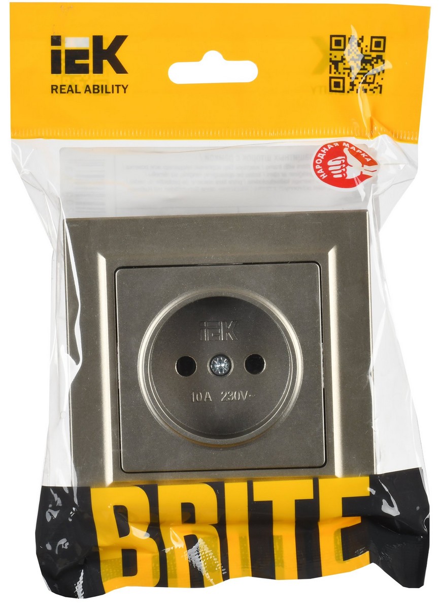 IEK Brite Шампань Розетка IEK BRITE Шампань б/з без защ.шт. з/к/ш 10А в сборе РСР10-1-0-БрШ BR-R10-10-K37-F