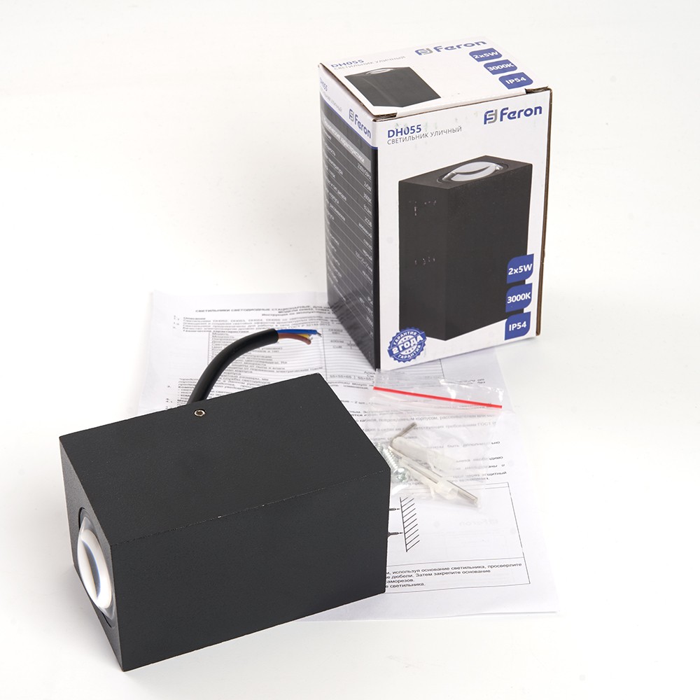 Уличные настенные светильники Светильник уличный светодиодный Feron DH055 2*5W 800Lm 3000K черный 48487 