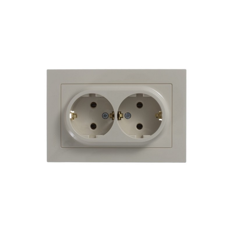 Розетка Systeme Electric AtlasDesign бежевый с/з двойная, 16А, в сборе ATN000224