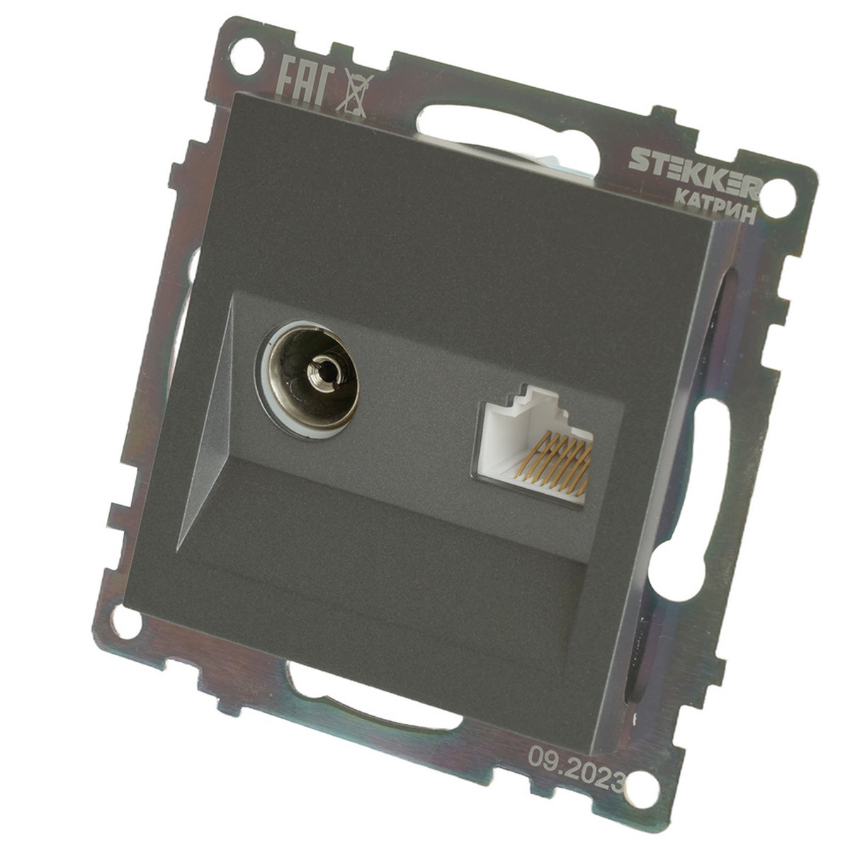 Розетка TV + компьютерная RJ-45 STEKKER GLS00-7106-06 Катрин графит  49417