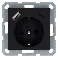 Розетка JASMART SCHUKO с USB A+C с защитными шторками 25W черный матовый (soft touch) Белый глянцевый G5501USB-25PB